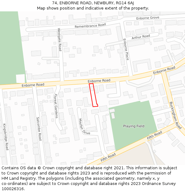 74, ENBORNE ROAD, NEWBURY, RG14 6AJ: Location map and indicative extent of plot