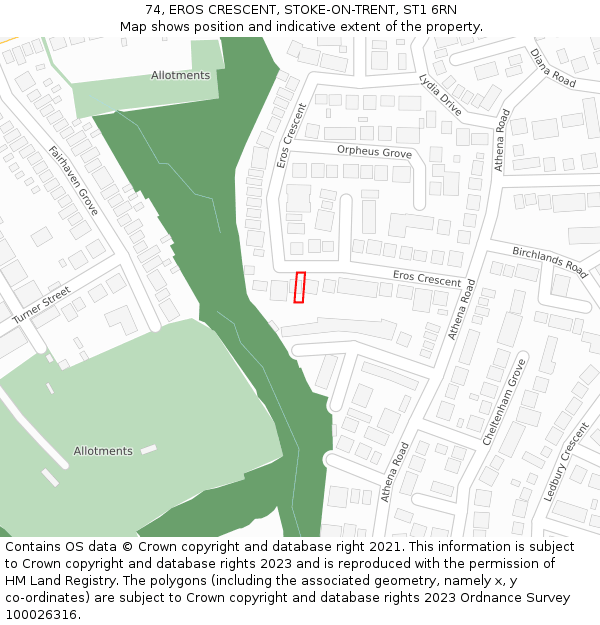 74, EROS CRESCENT, STOKE-ON-TRENT, ST1 6RN: Location map and indicative extent of plot