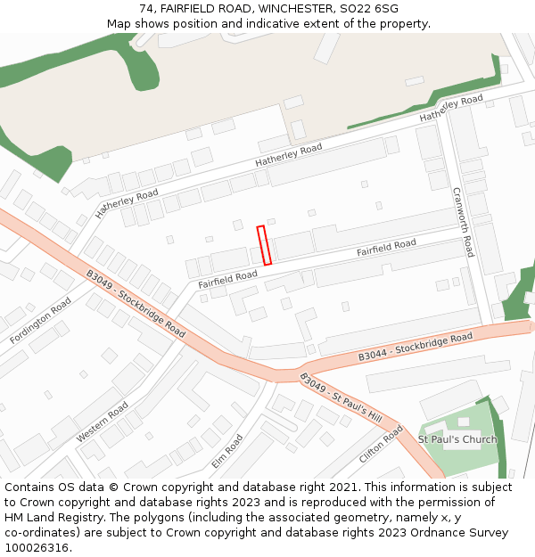 74, FAIRFIELD ROAD, WINCHESTER, SO22 6SG: Location map and indicative extent of plot