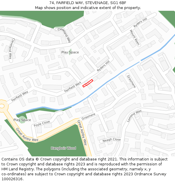 74, FAIRFIELD WAY, STEVENAGE, SG1 6BF: Location map and indicative extent of plot