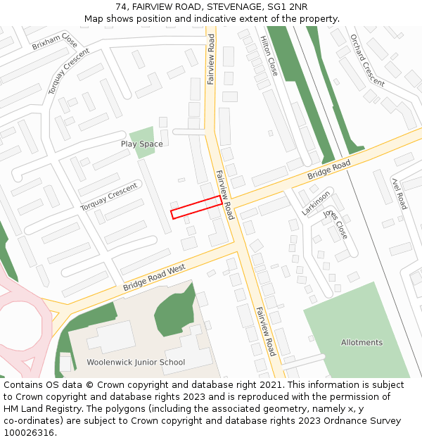 74, FAIRVIEW ROAD, STEVENAGE, SG1 2NR: Location map and indicative extent of plot