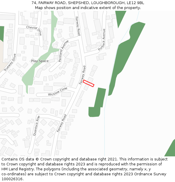 74, FAIRWAY ROAD, SHEPSHED, LOUGHBOROUGH, LE12 9BL: Location map and indicative extent of plot