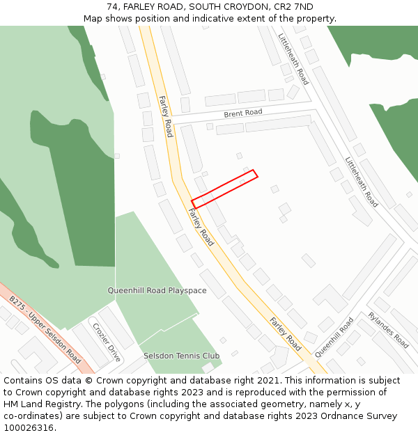 74, FARLEY ROAD, SOUTH CROYDON, CR2 7ND: Location map and indicative extent of plot