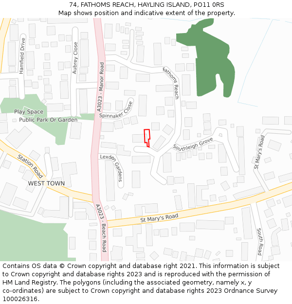 74, FATHOMS REACH, HAYLING ISLAND, PO11 0RS: Location map and indicative extent of plot