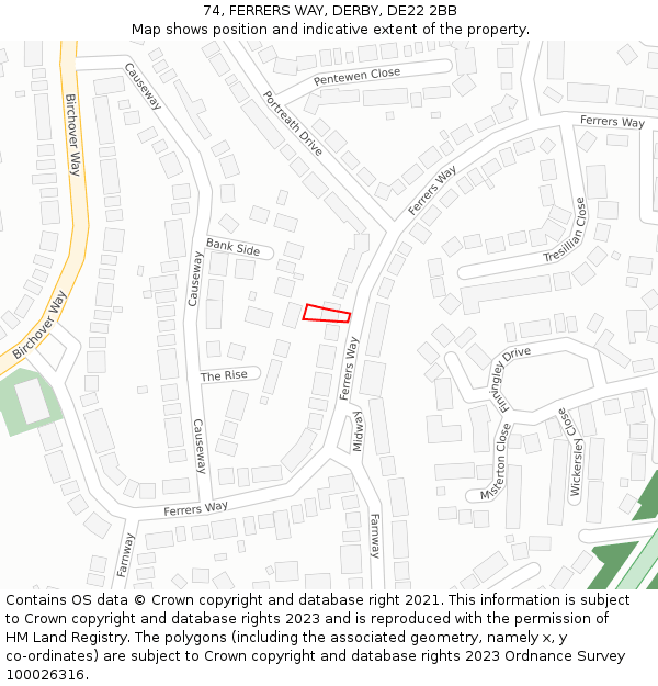 74, FERRERS WAY, DERBY, DE22 2BB: Location map and indicative extent of plot