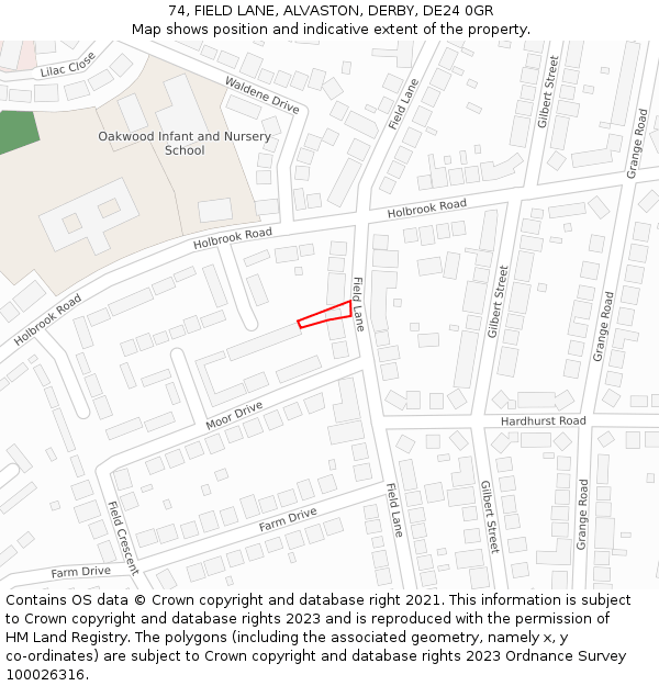 74, FIELD LANE, ALVASTON, DERBY, DE24 0GR: Location map and indicative extent of plot