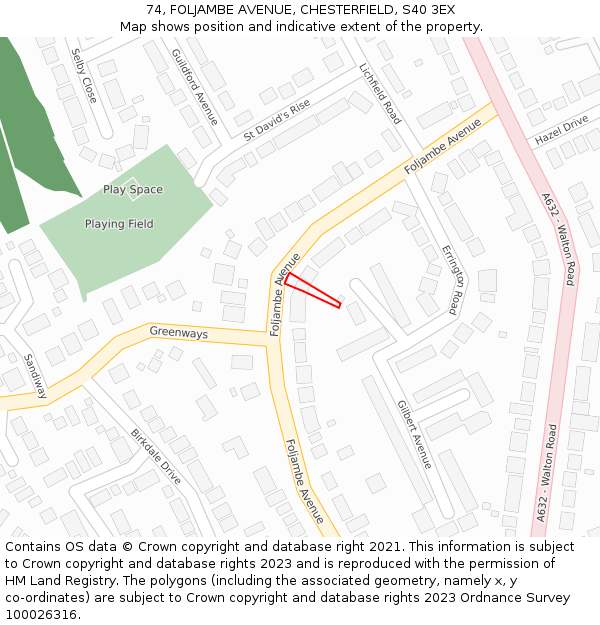 74, FOLJAMBE AVENUE, CHESTERFIELD, S40 3EX: Location map and indicative extent of plot