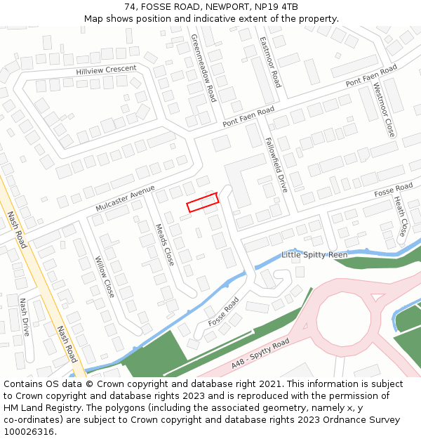 74, FOSSE ROAD, NEWPORT, NP19 4TB: Location map and indicative extent of plot