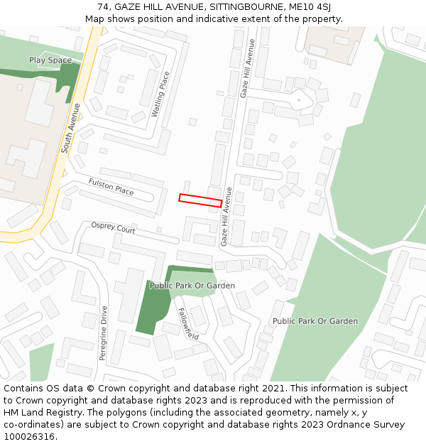 74, GAZE HILL AVENUE, SITTINGBOURNE, ME10 4SJ: Location map and indicative extent of plot