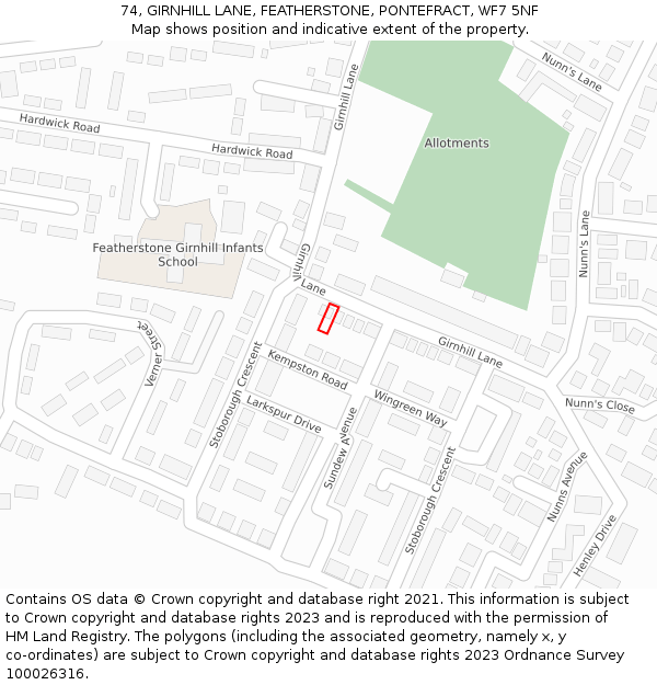 74, GIRNHILL LANE, FEATHERSTONE, PONTEFRACT, WF7 5NF: Location map and indicative extent of plot