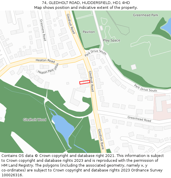 74, GLEDHOLT ROAD, HUDDERSFIELD, HD1 4HD: Location map and indicative extent of plot