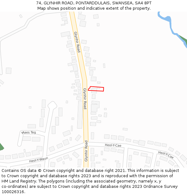 74, GLYNHIR ROAD, PONTARDDULAIS, SWANSEA, SA4 8PT: Location map and indicative extent of plot