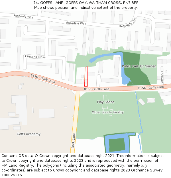 74, GOFFS LANE, GOFFS OAK, WALTHAM CROSS, EN7 5EE: Location map and indicative extent of plot