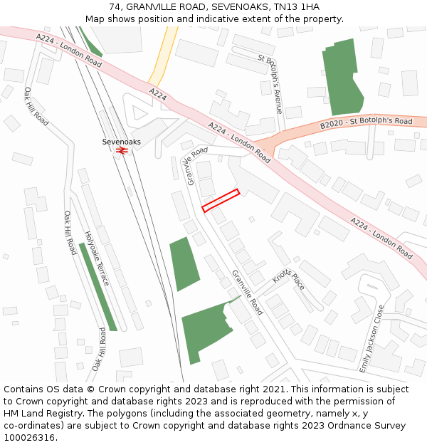 74, GRANVILLE ROAD, SEVENOAKS, TN13 1HA: Location map and indicative extent of plot