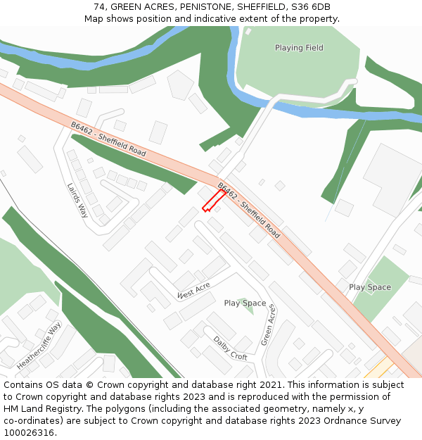 74, GREEN ACRES, PENISTONE, SHEFFIELD, S36 6DB: Location map and indicative extent of plot