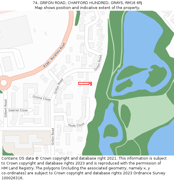 74, GRIFON ROAD, CHAFFORD HUNDRED, GRAYS, RM16 6RJ: Location map and indicative extent of plot