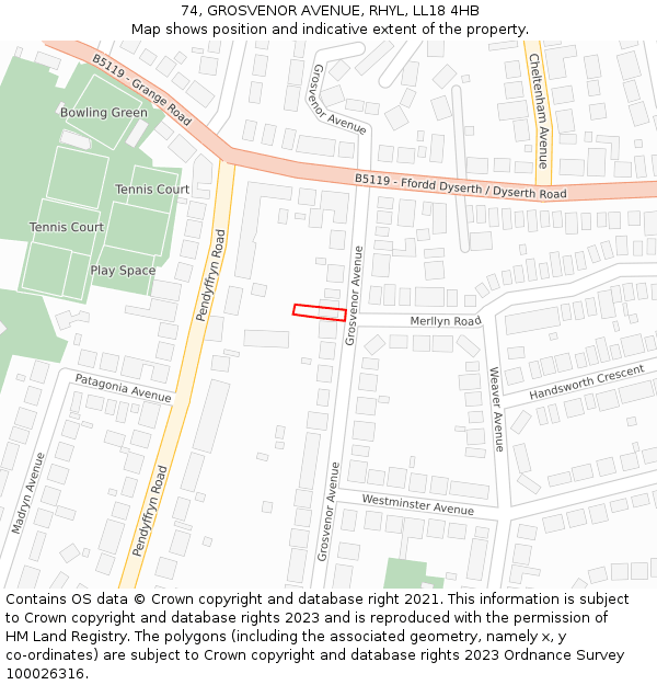 74, GROSVENOR AVENUE, RHYL, LL18 4HB: Location map and indicative extent of plot