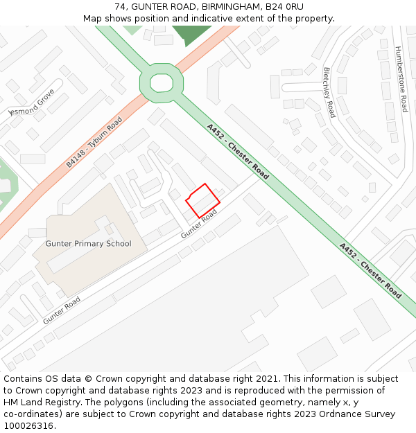 74, GUNTER ROAD, BIRMINGHAM, B24 0RU: Location map and indicative extent of plot