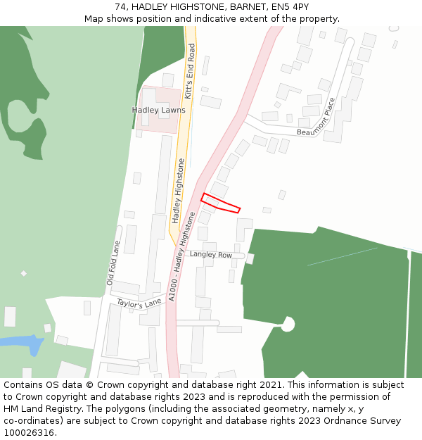 74, HADLEY HIGHSTONE, BARNET, EN5 4PY: Location map and indicative extent of plot