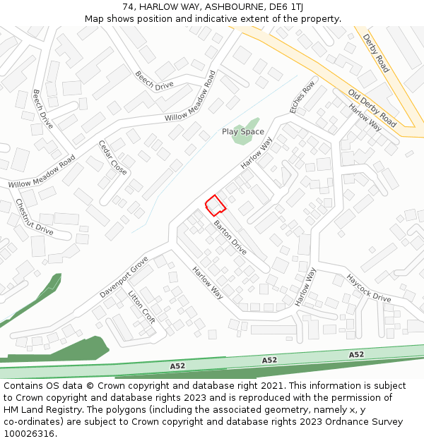 74, HARLOW WAY, ASHBOURNE, DE6 1TJ: Location map and indicative extent of plot