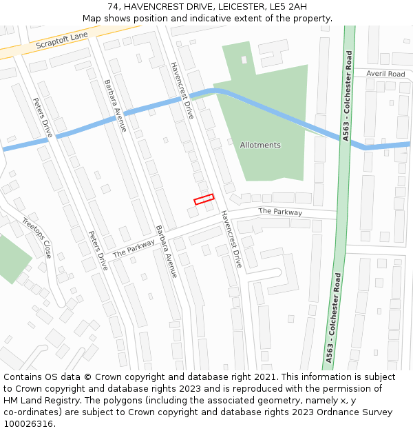 74, HAVENCREST DRIVE, LEICESTER, LE5 2AH: Location map and indicative extent of plot