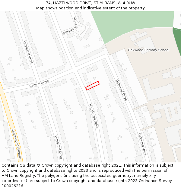 74, HAZELWOOD DRIVE, ST ALBANS, AL4 0UW: Location map and indicative extent of plot