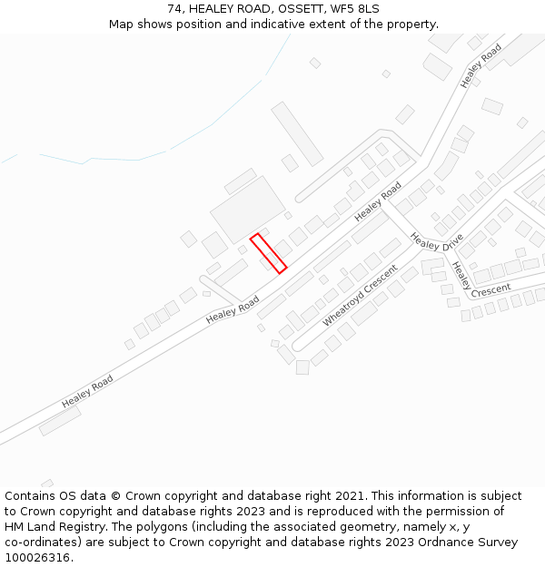 74, HEALEY ROAD, OSSETT, WF5 8LS: Location map and indicative extent of plot