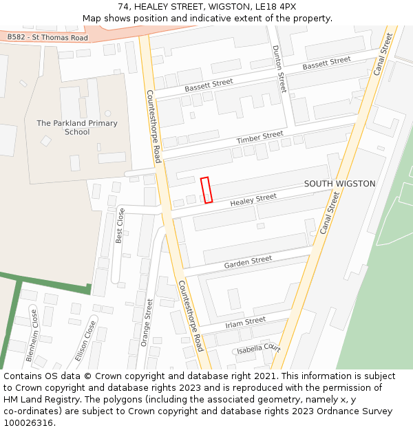 74, HEALEY STREET, WIGSTON, LE18 4PX: Location map and indicative extent of plot