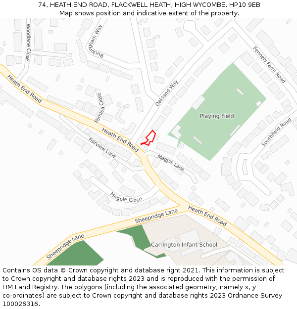 74, HEATH END ROAD, FLACKWELL HEATH, HIGH WYCOMBE, HP10 9EB: Location map and indicative extent of plot