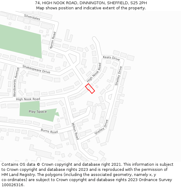 74, HIGH NOOK ROAD, DINNINGTON, SHEFFIELD, S25 2PH: Location map and indicative extent of plot