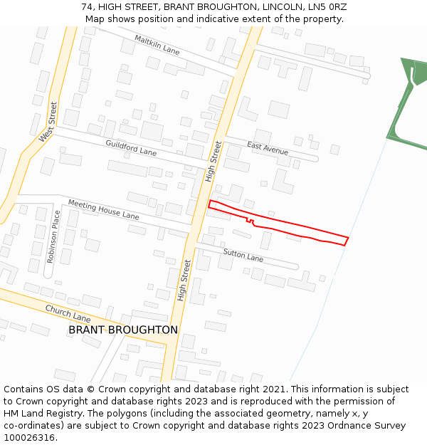 74, HIGH STREET, BRANT BROUGHTON, LINCOLN, LN5 0RZ: Location map and indicative extent of plot