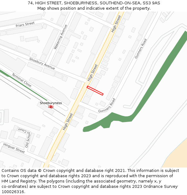 74, HIGH STREET, SHOEBURYNESS, SOUTHEND-ON-SEA, SS3 9AS: Location map and indicative extent of plot