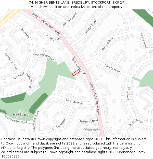 74, HIGHER BENTS LANE, BREDBURY, STOCKPORT, SK6 2JP: Location map and indicative extent of plot