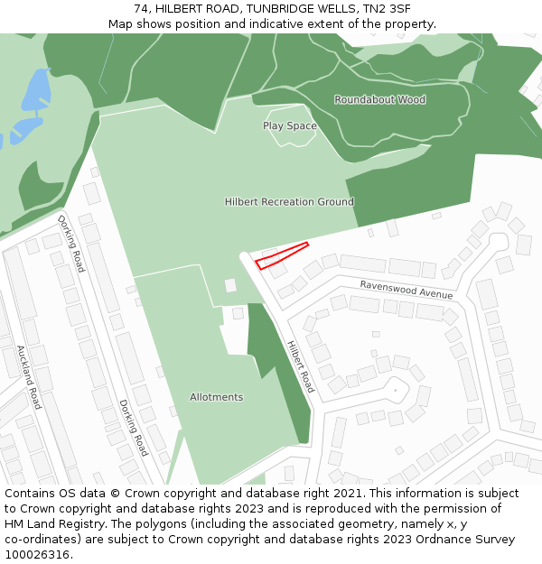 74, HILBERT ROAD, TUNBRIDGE WELLS, TN2 3SF: Location map and indicative extent of plot