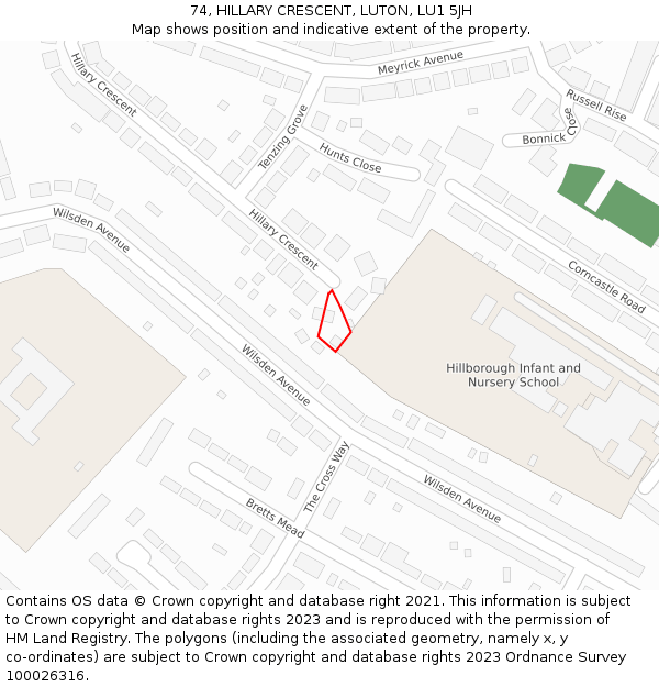 74, HILLARY CRESCENT, LUTON, LU1 5JH: Location map and indicative extent of plot