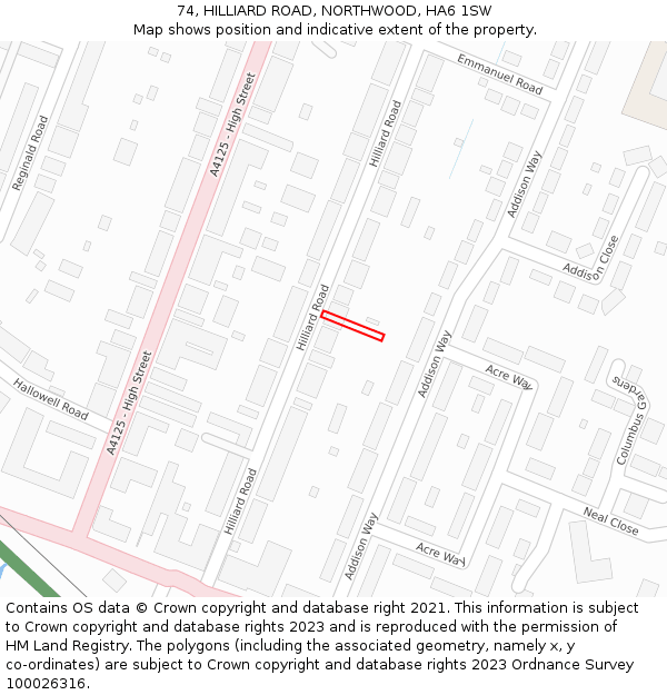 74, HILLIARD ROAD, NORTHWOOD, HA6 1SW: Location map and indicative extent of plot