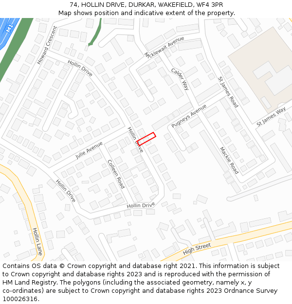 74, HOLLIN DRIVE, DURKAR, WAKEFIELD, WF4 3PR: Location map and indicative extent of plot