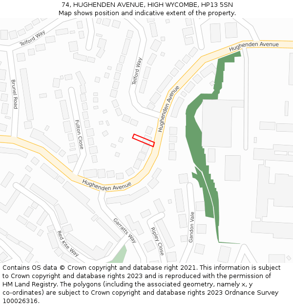 74, HUGHENDEN AVENUE, HIGH WYCOMBE, HP13 5SN: Location map and indicative extent of plot