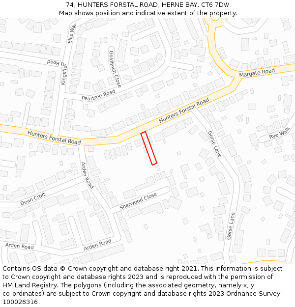 74, HUNTERS FORSTAL ROAD, HERNE BAY, CT6 7DW: Location map and indicative extent of plot