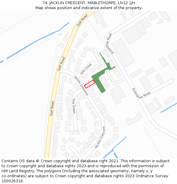 74, JACKLIN CRESCENT, MABLETHORPE, LN12 1JH: Location map and indicative extent of plot