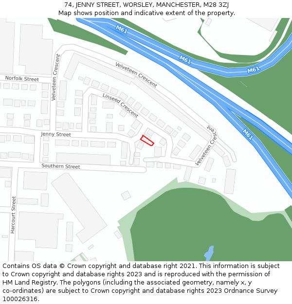 74, JENNY STREET, WORSLEY, MANCHESTER, M28 3ZJ: Location map and indicative extent of plot