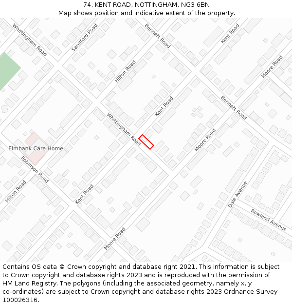 74, KENT ROAD, NOTTINGHAM, NG3 6BN: Location map and indicative extent of plot