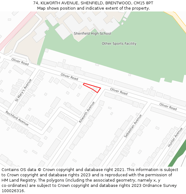 74, KILWORTH AVENUE, SHENFIELD, BRENTWOOD, CM15 8PT: Location map and indicative extent of plot