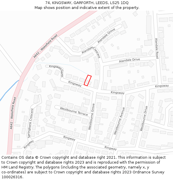 74, KINGSWAY, GARFORTH, LEEDS, LS25 1DQ: Location map and indicative extent of plot