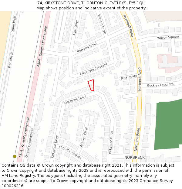 74, KIRKSTONE DRIVE, THORNTON-CLEVELEYS, FY5 1QH: Location map and indicative extent of plot