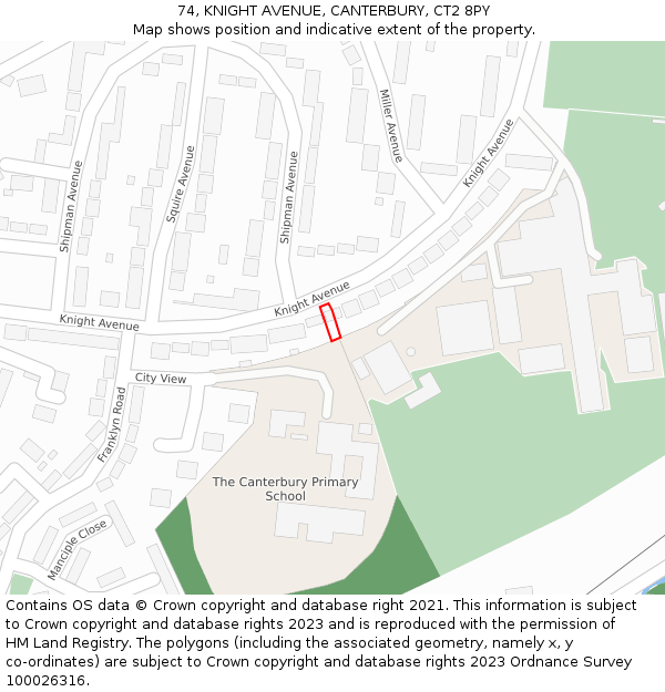 74, KNIGHT AVENUE, CANTERBURY, CT2 8PY: Location map and indicative extent of plot