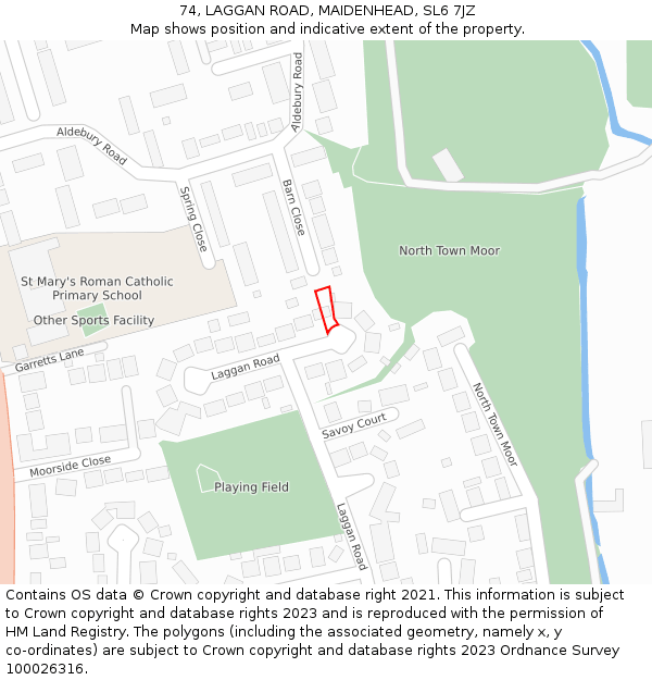 74, LAGGAN ROAD, MAIDENHEAD, SL6 7JZ: Location map and indicative extent of plot