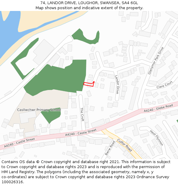 74, LANDOR DRIVE, LOUGHOR, SWANSEA, SA4 6GL: Location map and indicative extent of plot