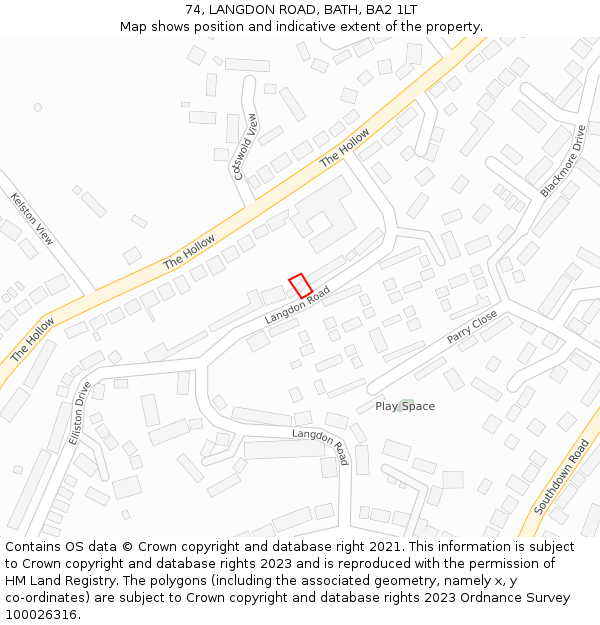 74, LANGDON ROAD, BATH, BA2 1LT: Location map and indicative extent of plot