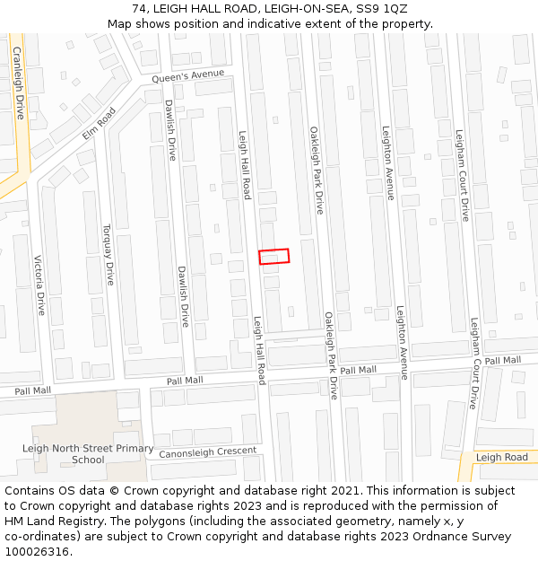 74, LEIGH HALL ROAD, LEIGH-ON-SEA, SS9 1QZ: Location map and indicative extent of plot